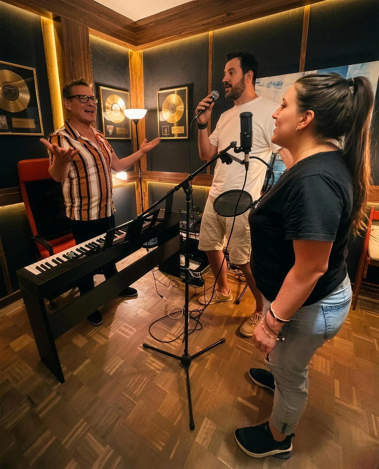 Diego Kaminsky en una clase de canto con alumnos